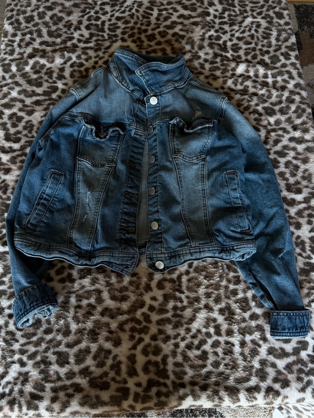 Ivy + Main Distressed Cropped Denim Trucker Jacket- Size Medium